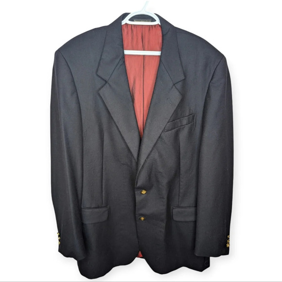 Hyde Park for Moores Dark  Navy Two Button Blazer Men 46 Long Tall Gold Detail - Picture 1 of 13